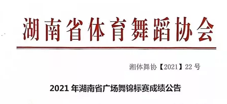 关于2021年湖南省广场舞锦标赛成绩公告